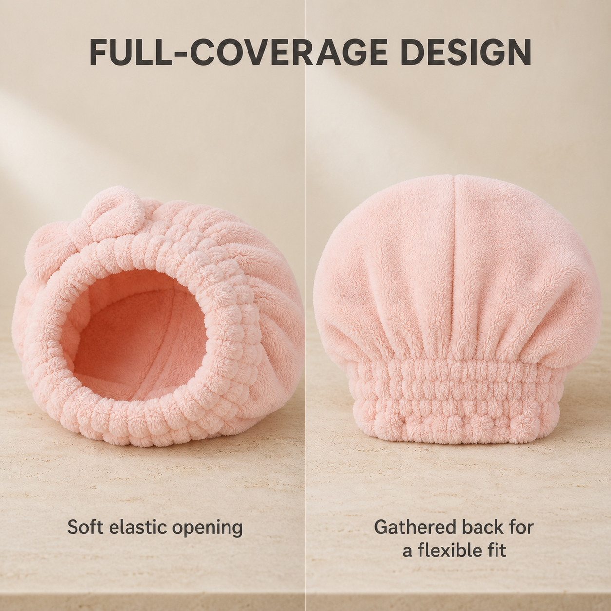 Full-coverage design - soft elastic opening and gathered back