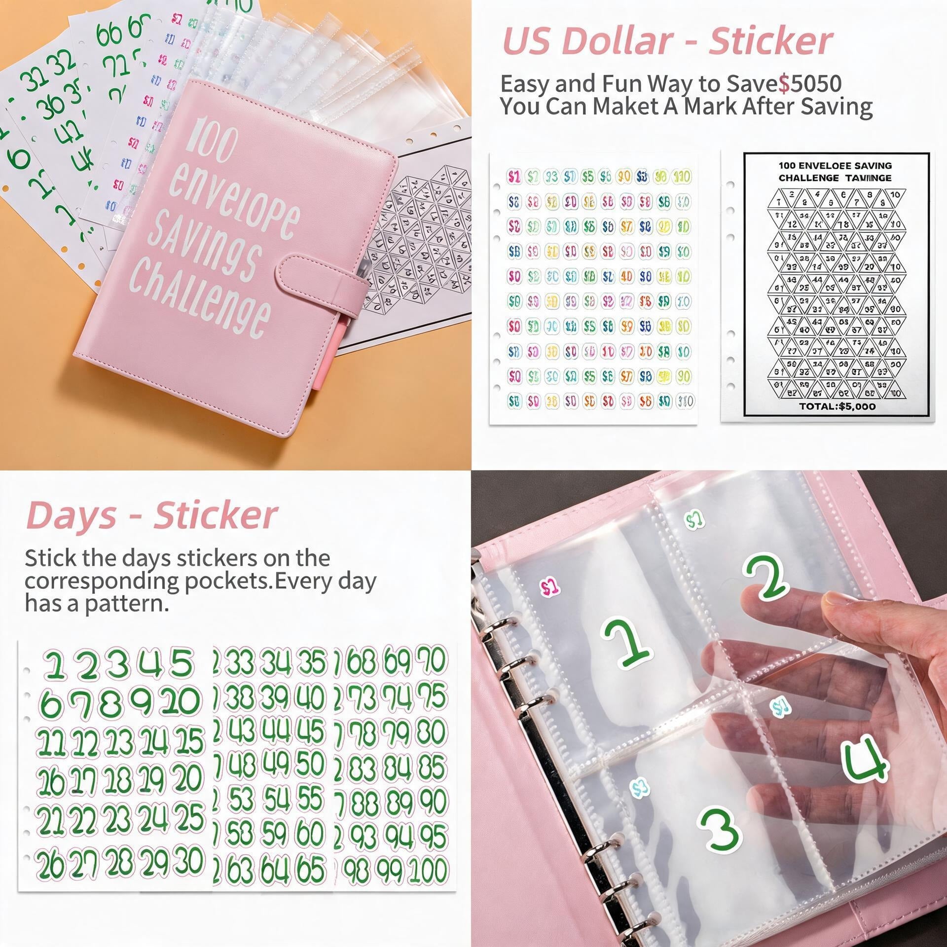 100 Envelope Savings Challenge Binder - Card sleeves