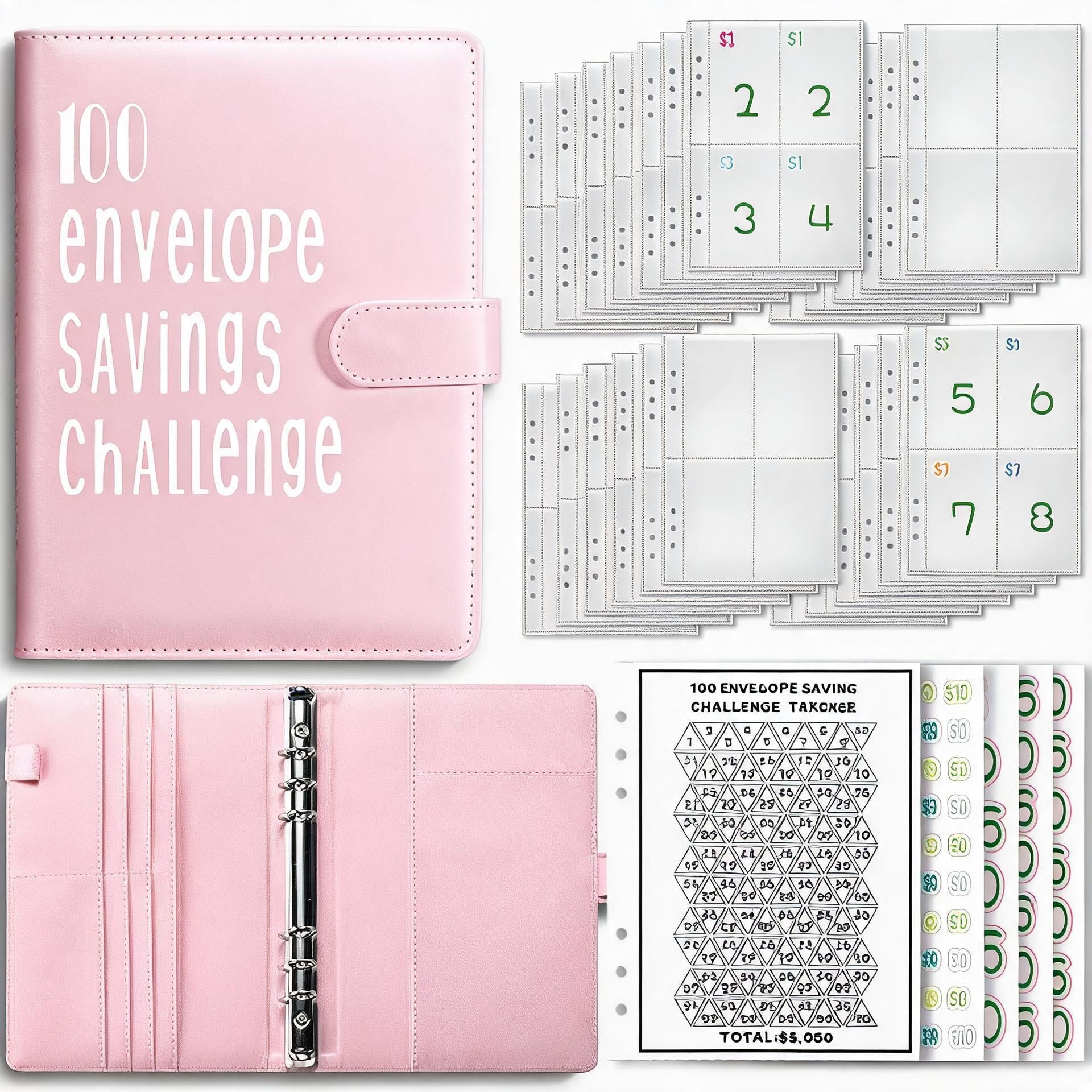 100 Envelope Savings Challenge Binder - Open view