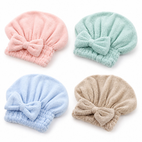 CHAVORIA Bow-Accent Hair Drying Cap - Blush Pink lifestyle shot
